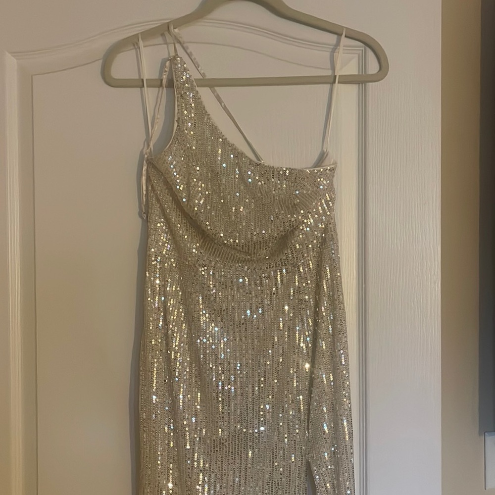 Ivory/Gold Long Sequin Gown with Split